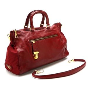 🔥 RARE Authentic Prada🔥 Prada 2Way Bag in Red Saffiano Leather & Tessuto Nylon